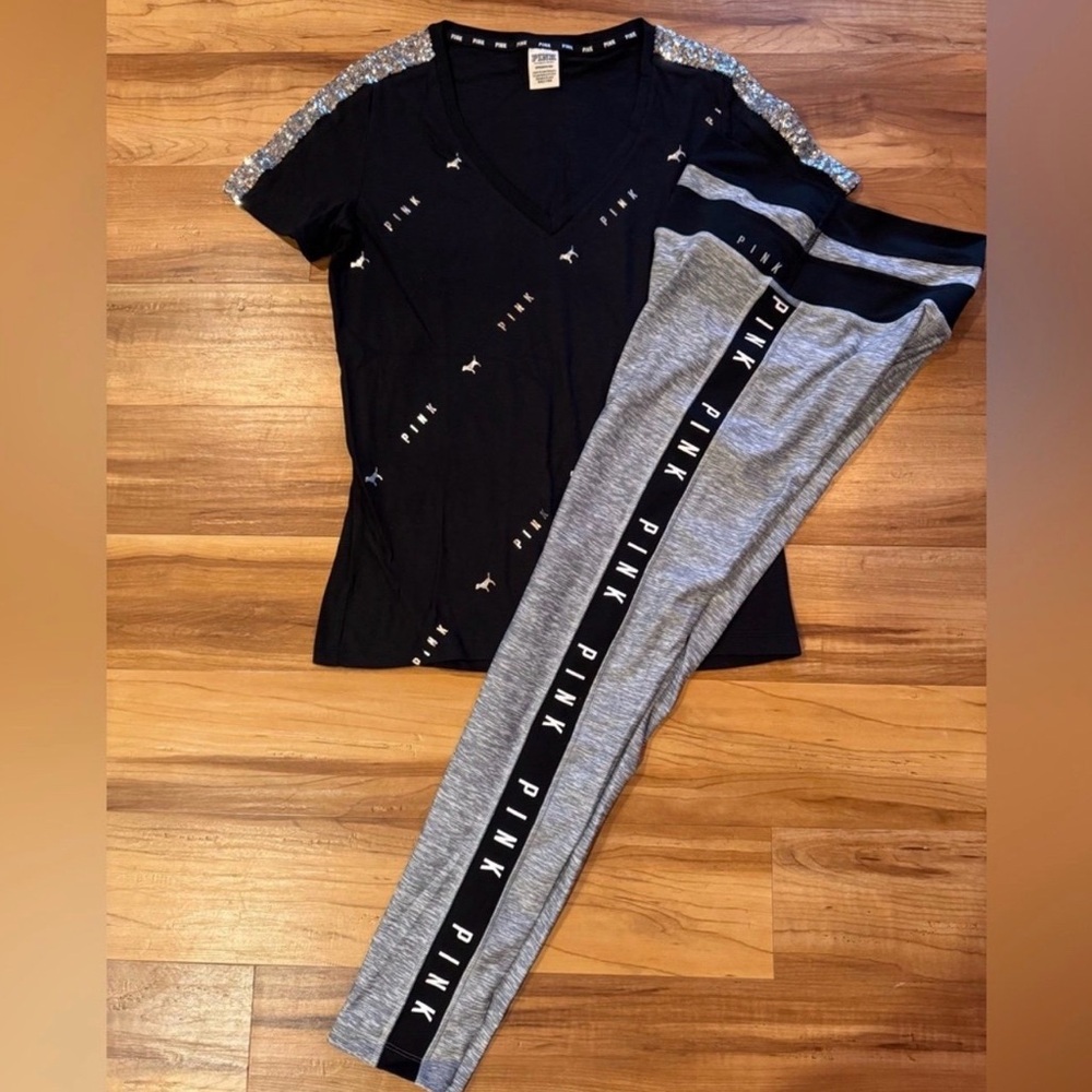 PINK Victoria’s Secret  Sequin Tee & Legging Set